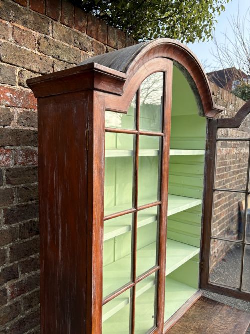 ANTIQUE GEORGE 1 STYLE WALNUT DOME TOP HANGING BOOKCASE C1920 110CM - ADDITIONAL PHOTO 16