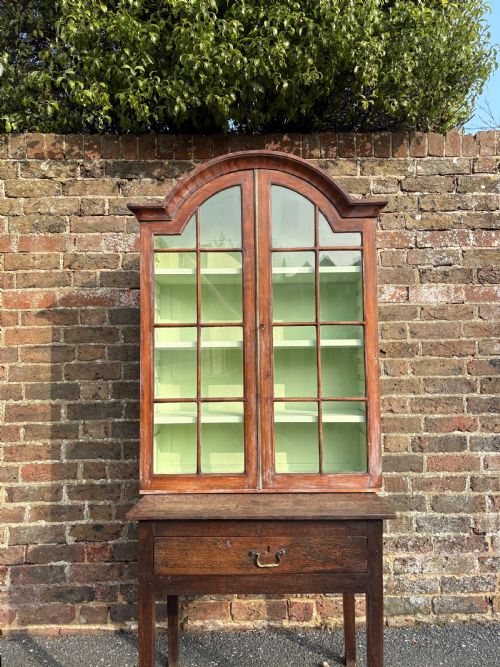 ANTIQUE GEORGE 1 STYLE WALNUT DOME TOP HANGING BOOKCASE C1920 110CM - ADDITIONAL PHOTO 17