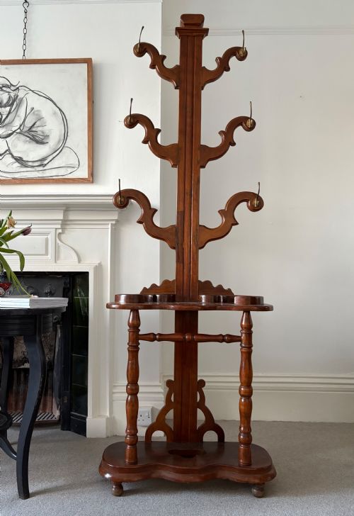 an anglo indian teak antique hall and stick stand 198cm c1900 6 coat hooks - CATEGORY: ANTIQUE FURNITURE - DATED 1900