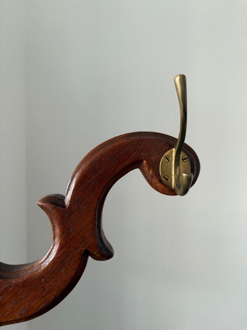 AN ANGLO INDIAN TEAK ANTIQUE HALL AND STICK STAND 198CM C1900 6 COAT HOOKS - ADDITIONAL PHOTO 3