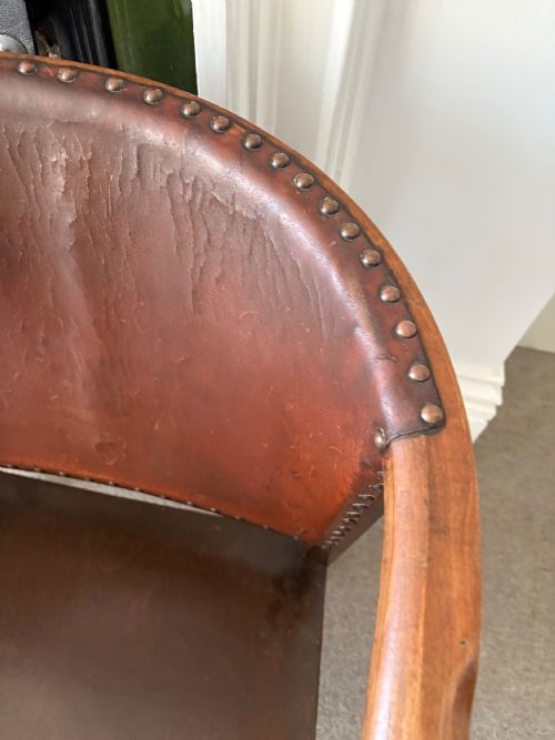 ART DECO MODERNIST BEECH AND STUDDED LEATHER READING CHAIR C1930 - ADDITIONAL PHOTO 6