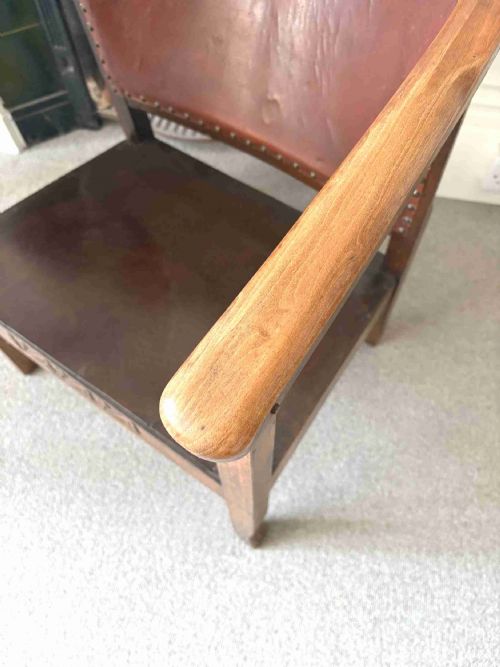ART DECO MODERNIST BEECH AND STUDDED LEATHER READING CHAIR C1930 - ADDITIONAL PHOTO 11