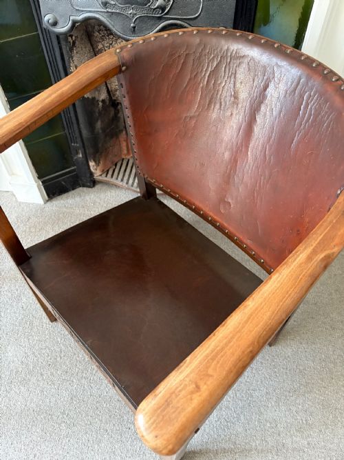 ART DECO MODERNIST BEECH AND STUDDED LEATHER READING CHAIR C1930 - ADDITIONAL PHOTO 16