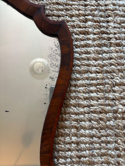 ANTIQUE WALNUT SHIELD WALL MIRROR C1800 ORIGINAL GENTLY FOXED MERCURY PLATE 59CM - ADDITIONAL PHOTO 2