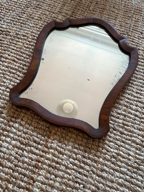 ANTIQUE WALNUT SHIELD WALL MIRROR C1800 ORIGINAL GENTLY FOXED MERCURY PLATE 59CM - ADDITIONAL PHOTO 5