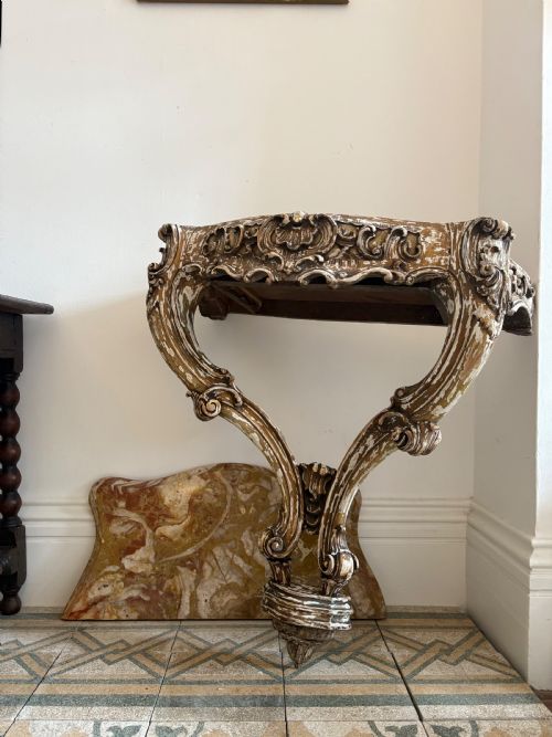 A LATE 19TH TO EARLY CENTURY GILTWOOD CARVED WALL MOUNTED CONSOLE TABLE WITH DRAWER MARBLE TOP 63CM WIDE - ADDITIONAL PHOTO 10