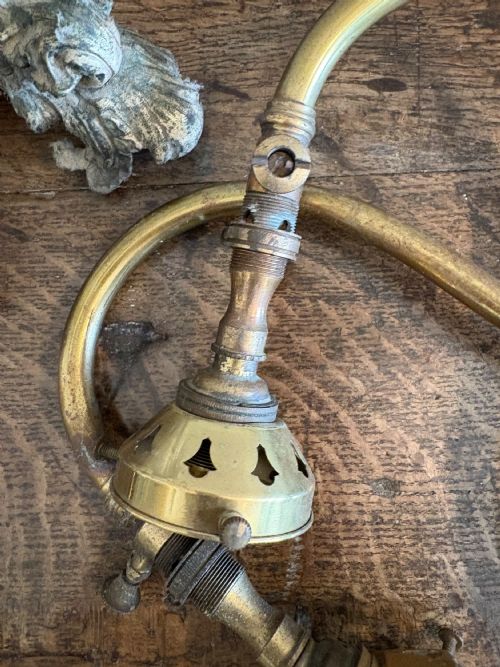PAIR OF ARCHITECTURAL ANTIQUE SWAN NECK BRASS WALL LIGHTS C1900 ADAPTED GAS LIGHTS 30CM - ADDITIONAL PHOTO 7