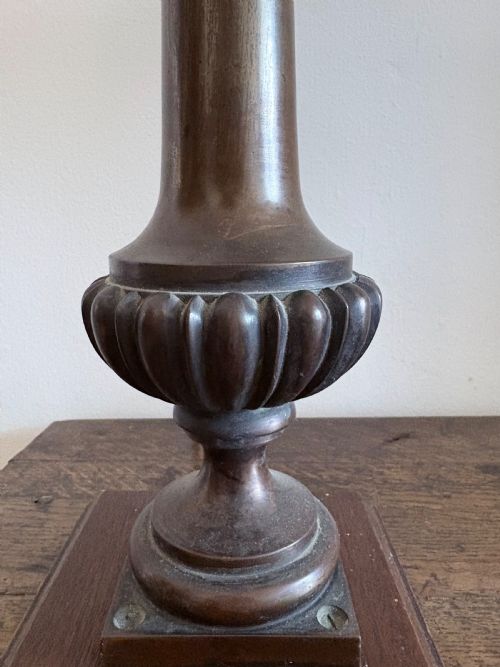 A 19TH CENTURY GRAND TOUR BRONZE TAPERING COLUMN LAMP GADROONED BASE 50CM - ADDITIONAL PHOTO 1