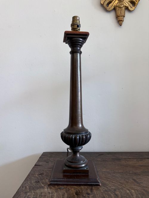 A 19TH CENTURY GRAND TOUR BRONZE TAPERING COLUMN LAMP GADROONED BASE 50CM - ADDITIONAL PHOTO 2