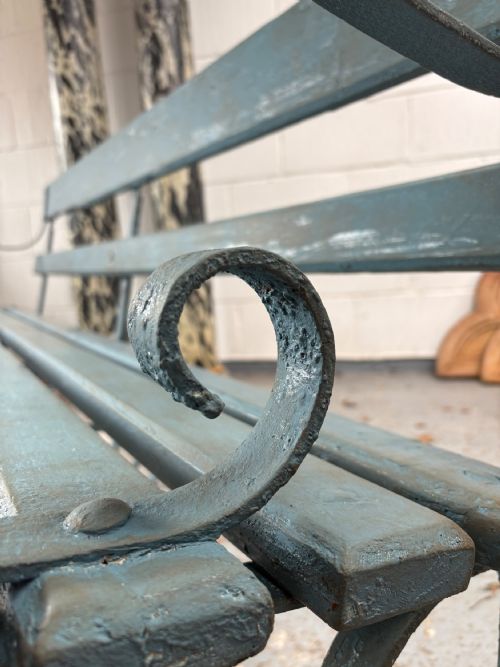 A 19TH CENTURY ENGLISH STRAP IRON AND WOODEN BENCH C1870 185CM FRENCH BLUE - ADDITIONAL PHOTO 10
