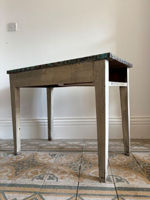 FRENCH ANTIQUE POTTING SHED OR ORANGERY TABLE C1900 VERDIGRIS COPPER TOP 90CM - ADDITIONAL PHOTO 2