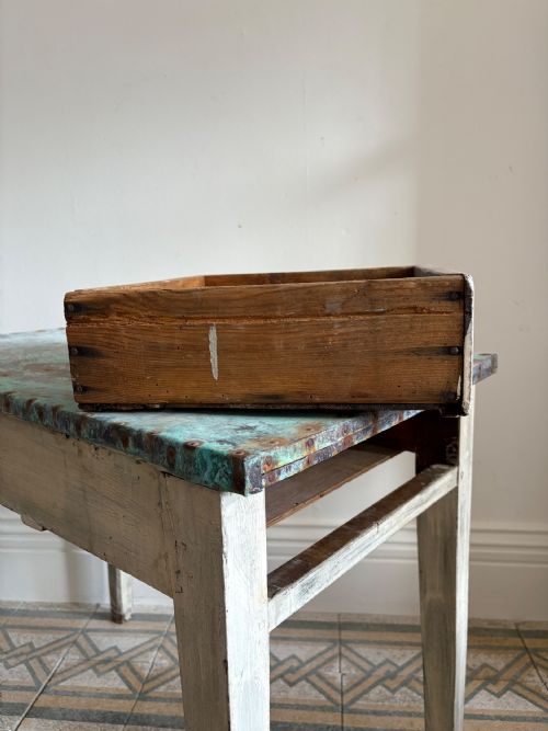 FRENCH ANTIQUE POTTING SHED OR ORANGERY TABLE C1900 VERDIGRIS COPPER TOP 90CM - ADDITIONAL PHOTO 3