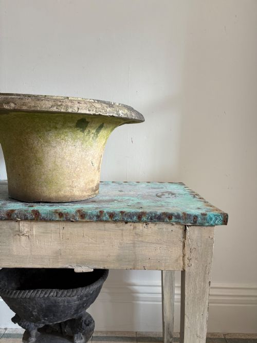FRENCH ANTIQUE POTTING SHED OR ORANGERY TABLE C1900 VERDIGRIS COPPER TOP 90CM - ADDITIONAL PHOTO 9