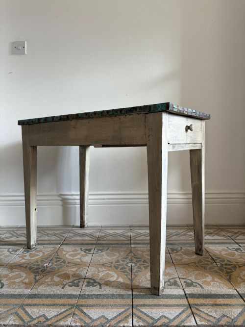 FRENCH ANTIQUE POTTING SHED OR ORANGERY TABLE C1900 VERDIGRIS COPPER TOP 90CM - ADDITIONAL PHOTO 10