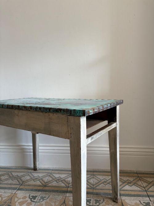 FRENCH ANTIQUE POTTING SHED OR ORANGERY TABLE C1900 VERDIGRIS COPPER TOP 90CM - ADDITIONAL PHOTO 11