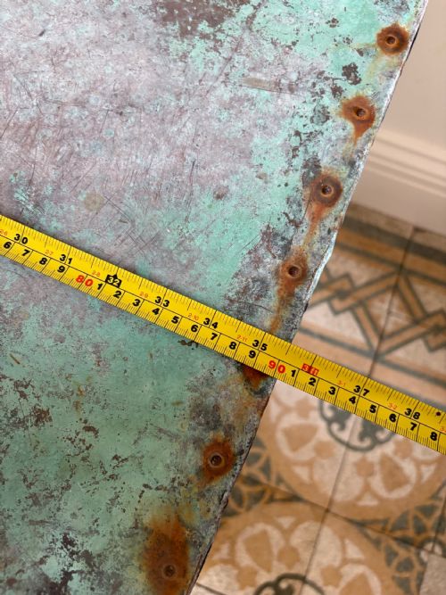 FRENCH ANTIQUE POTTING SHED OR ORANGERY TABLE C1900 VERDIGRIS COPPER TOP 90CM - ADDITIONAL PHOTO 12
