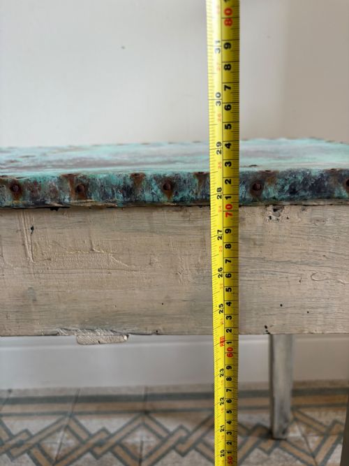 FRENCH ANTIQUE POTTING SHED OR ORANGERY TABLE C1900 VERDIGRIS COPPER TOP 90CM - ADDITIONAL PHOTO 14
