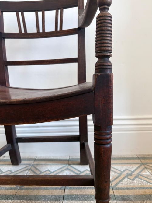 EARLY 19THC REGENCY OPEN ARM DRY BEECH AND ELM COUNTRY CHAIR C1820 DISH SEAT - ADDITIONAL PHOTO 1