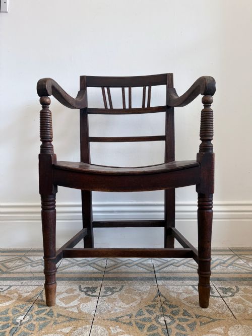 early 19thc regency open arm dry beech and elm country chair c1820 dish seat - CATEGORY: ANTIQUE CHAIRS - DATED REGENCY