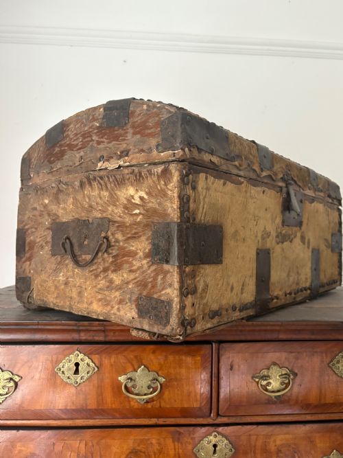 EARLY 18TH CENTURY IRON BOUND AND DEER SKIN DOMED COACHING TRUNK 68CM C1700 - ADDITIONAL PHOTO 10