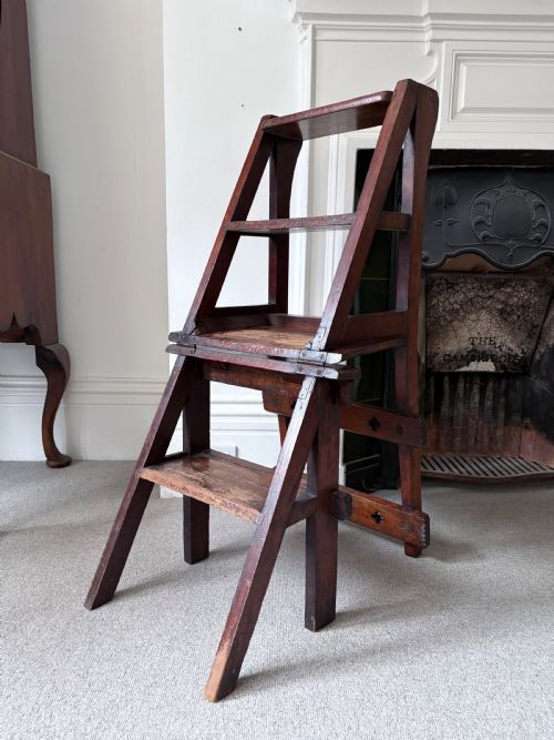 late 19th century gothic revival metamorphic chair to library steps c1880 - CATEGORY: ANTIQUE CHAIRS - DATED 1880