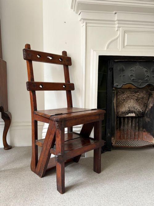 LATE 19TH CENTURY GOTHIC REVIVAL METAMORPHIC CHAIR TO LIBRARY STEPS C1880 - ADDITIONAL PHOTO 12