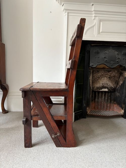 LATE 19TH CENTURY GOTHIC REVIVAL METAMORPHIC CHAIR TO LIBRARY STEPS C1880 - ADDITIONAL PHOTO 4