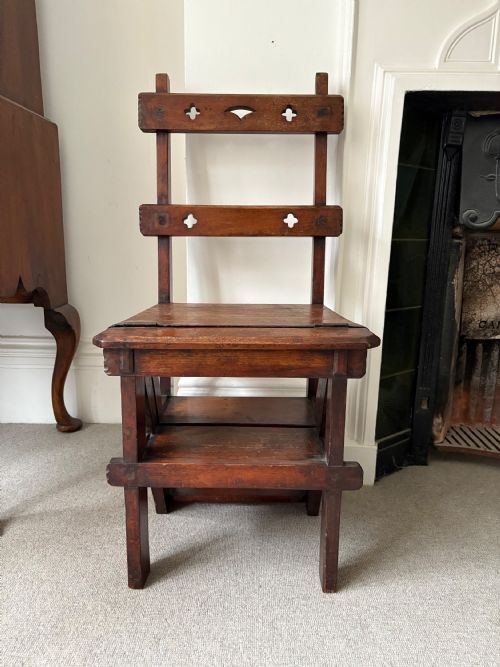 LATE 19TH CENTURY GOTHIC REVIVAL METAMORPHIC CHAIR TO LIBRARY STEPS C1880 - ADDITIONAL PHOTO 5