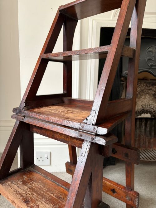 LATE 19TH CENTURY GOTHIC REVIVAL METAMORPHIC CHAIR TO LIBRARY STEPS C1880 - ADDITIONAL PHOTO 7