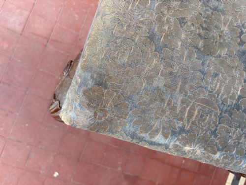 A CONVINCING QUEEN ANNE STYLE 19THC WALNUT CARVED STOOL SILK DAMASK - ADDITIONAL PHOTO 6