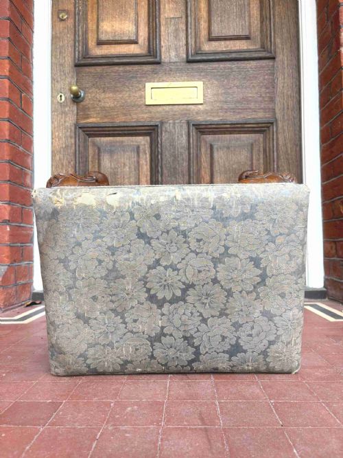 A CONVINCING QUEEN ANNE STYLE 19THC WALNUT CARVED STOOL SILK DAMASK - ADDITIONAL PHOTO 10