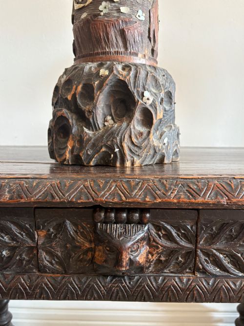 A 19THC JAPANESE RARE BRUSH POT MEIJI PERIOD CARVED HARDSTONE MOTHER OF PEARL - ADDITIONAL PHOTO 3