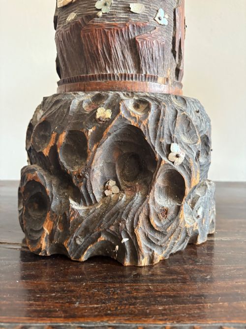 A 19THC JAPANESE RARE BRUSH POT MEIJI PERIOD CARVED HARDSTONE MOTHER OF PEARL - ADDITIONAL PHOTO 6
