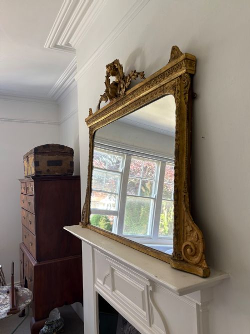EARLY 19THC ENGLISH GILTWOOD AND GESSO OVERMANTLE MIRROR CARVED PUTTO 119CM - ADDITIONAL PHOTO 11