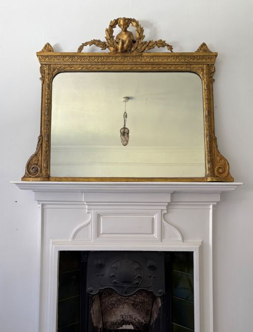 EARLY 19THC ENGLISH GILTWOOD AND GESSO OVERMANTLE MIRROR CARVED PUTTO 119CM - ADDITIONAL PHOTO 13