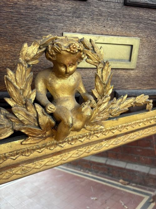 EARLY 19THC ENGLISH GILTWOOD AND GESSO OVERMANTLE MIRROR CARVED PUTTO 119CM - ADDITIONAL PHOTO 5