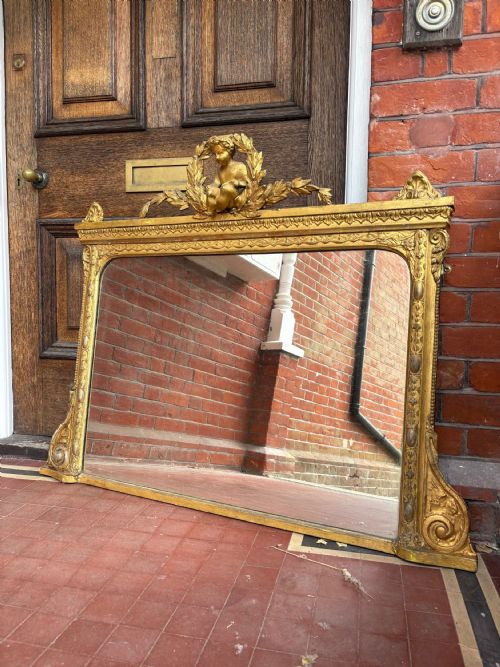 EARLY 19THC ENGLISH GILTWOOD AND GESSO OVERMANTLE MIRROR CARVED PUTTO 119CM - ADDITIONAL PHOTO 9