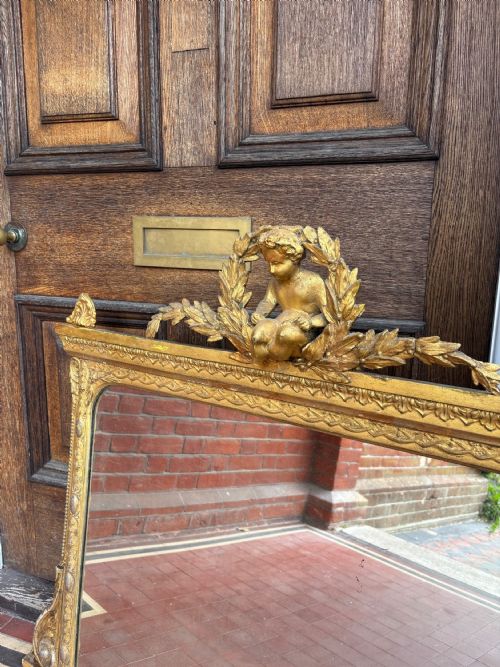 EARLY 19THC ENGLISH GILTWOOD AND GESSO OVERMANTLE MIRROR CARVED PUTTO 119CM - ADDITIONAL PHOTO 10