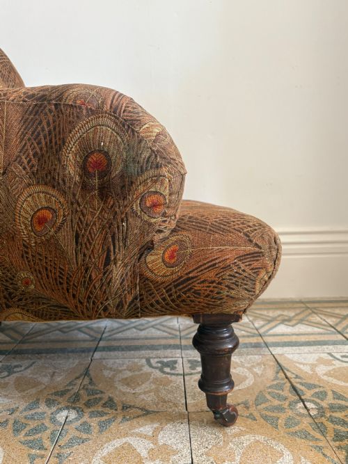 LATE 19THC DEEP SEATED SPOON BACK LOW COUNTRY HOUSE ARMCHAIR LIBERTY FABRIC - ADDITIONAL PHOTO 1