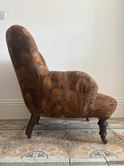 LATE 19THC DEEP SEATED SPOON BACK LOW COUNTRY HOUSE ARMCHAIR LIBERTY FABRIC - ADDITIONAL PHOTO 2