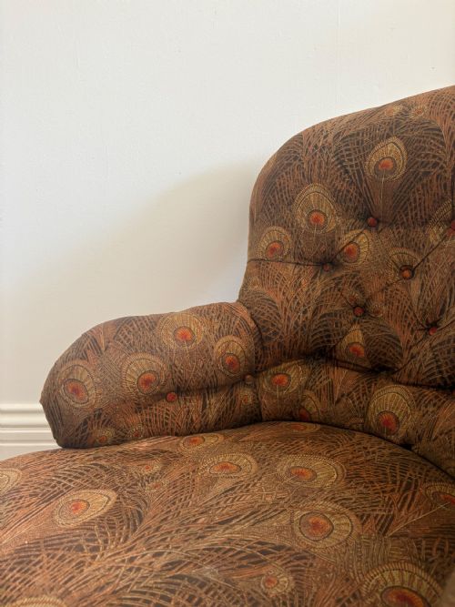 LATE 19THC DEEP SEATED SPOON BACK LOW COUNTRY HOUSE ARMCHAIR LIBERTY FABRIC - ADDITIONAL PHOTO 5