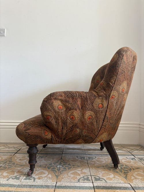 LATE 19THC DEEP SEATED SPOON BACK LOW COUNTRY HOUSE ARMCHAIR LIBERTY FABRIC - ADDITIONAL PHOTO 6