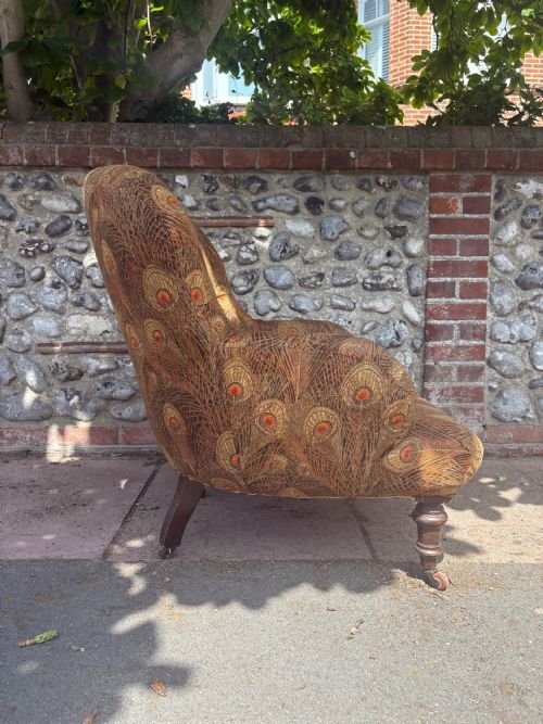 LATE 19THC DEEP SEATED SPOON BACK LOW COUNTRY HOUSE ARMCHAIR LIBERTY FABRIC - ADDITIONAL PHOTO 9