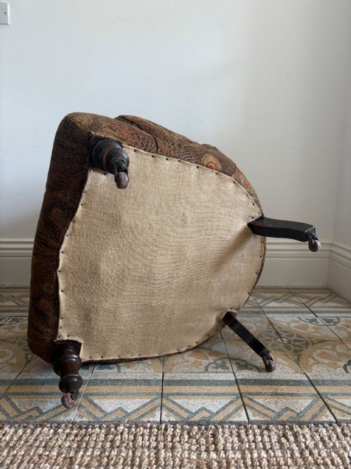 LATE 19THC DEEP SEATED SPOON BACK LOW COUNTRY HOUSE ARMCHAIR LIBERTY FABRIC - ADDITIONAL PHOTO 11
