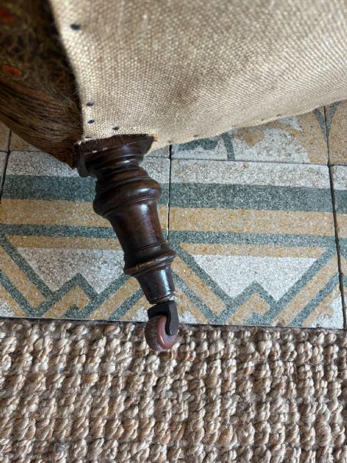 LATE 19THC DEEP SEATED SPOON BACK LOW COUNTRY HOUSE ARMCHAIR LIBERTY FABRIC - ADDITIONAL PHOTO 12