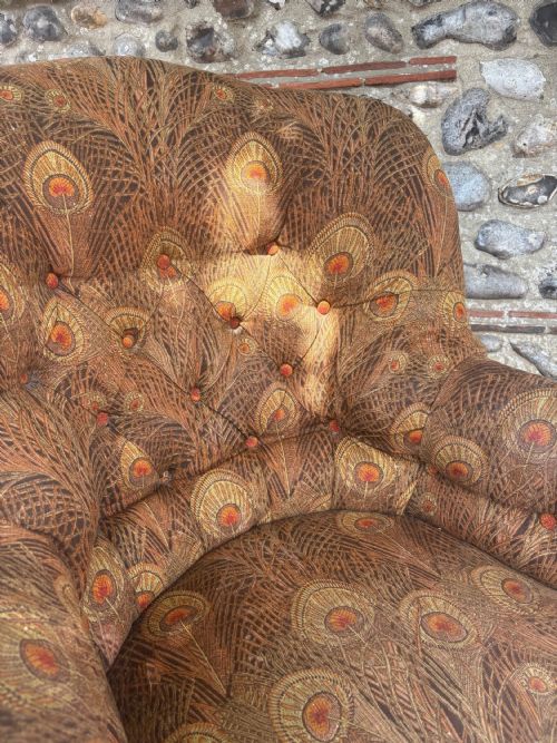 LATE 19THC DEEP SEATED SPOON BACK LOW COUNTRY HOUSE ARMCHAIR LIBERTY FABRIC - ADDITIONAL PHOTO 13