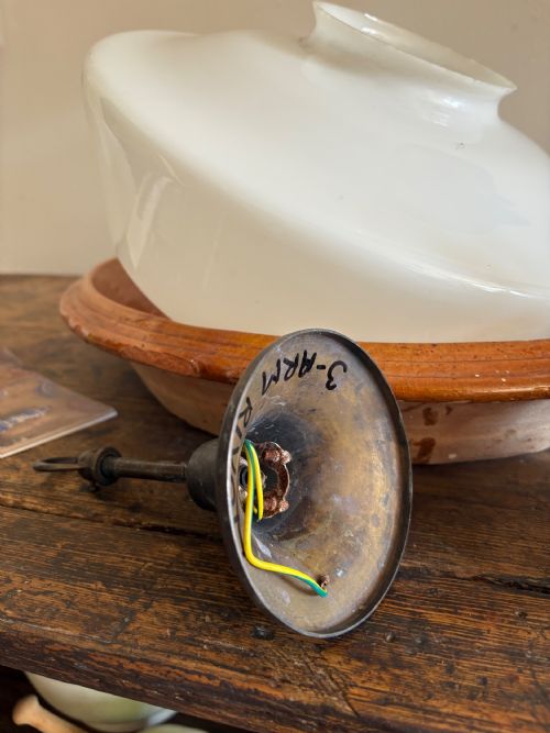 ART DECO 1920S GLASS OPALINE PENDANT SHADE PATINATED GALLERY AND ROSE 34CM DIA - ADDITIONAL PHOTO 3