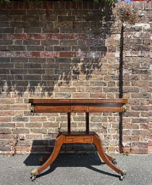 A REGENCY BRASS MOUNTED MAHOGANY AND EBONY INLAID CARD TABLE C1815 GREEK KEY - ADDITIONAL PHOTO 1