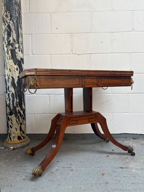 A REGENCY BRASS MOUNTED MAHOGANY AND EBONY INLAID CARD TABLE C1815 GREEK KEY - ADDITIONAL PHOTO 11