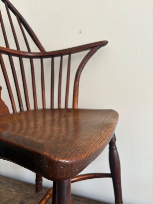 EARLY 19THC CRINOLINE STRETCHER ELM AND YEW WINDSOR CHAIR C1810 FRUITWOOD LEGS - ADDITIONAL PHOTO 5